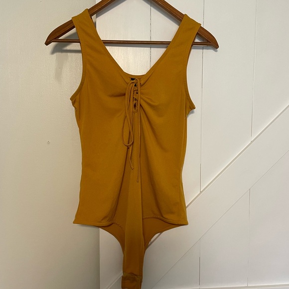 Dream Mustard Yellow Tank Top Snap Closure Bodysuit - Picture 2 of 9